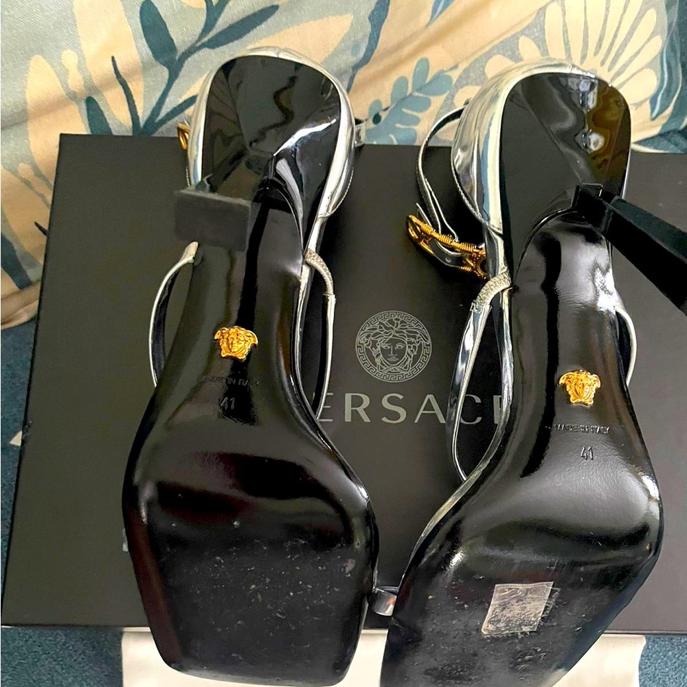 Versace metallic silver sandals. Worn once in excellent condition.